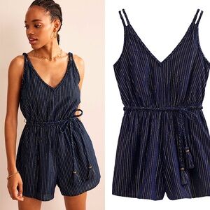 Boden Grecian Navy Belted Woven Playsuit Romper | 10 Tall